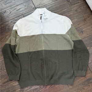 Men's Club Room Green and Cream Zip-Up Sweater Size XXL